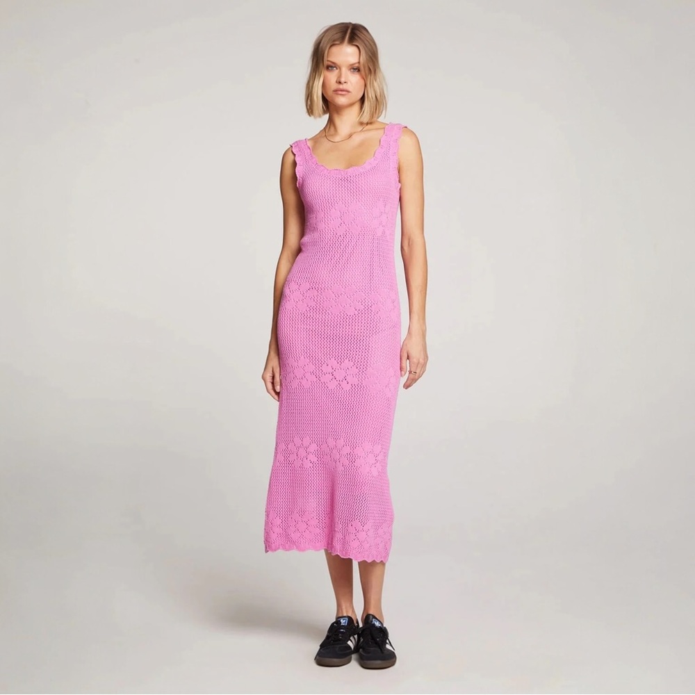 NWT Saltwater Luxe Bubblegum Pink Floral Knit Crochet Maxi Dress Small‎